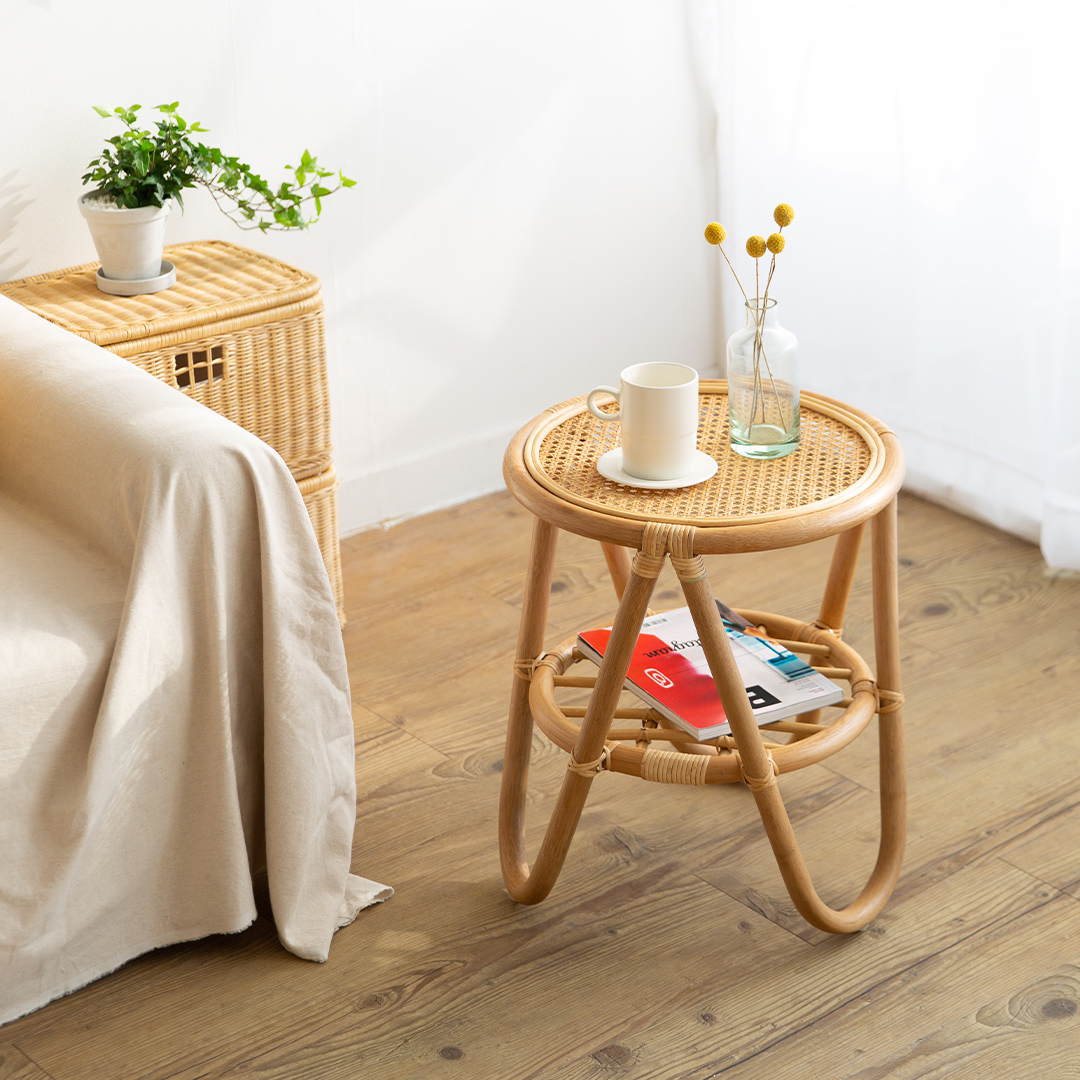 트레그 라탄 티테이블 원형 미니테이블 우드 쇼파 거실 침실 협탁 카페