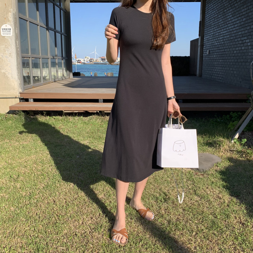 캐주얼 플레어 A라인 반팔 맥시 롱 원피스 블랙 여성 여름 원피스 데일리룩 휴양지 바캉스룩
