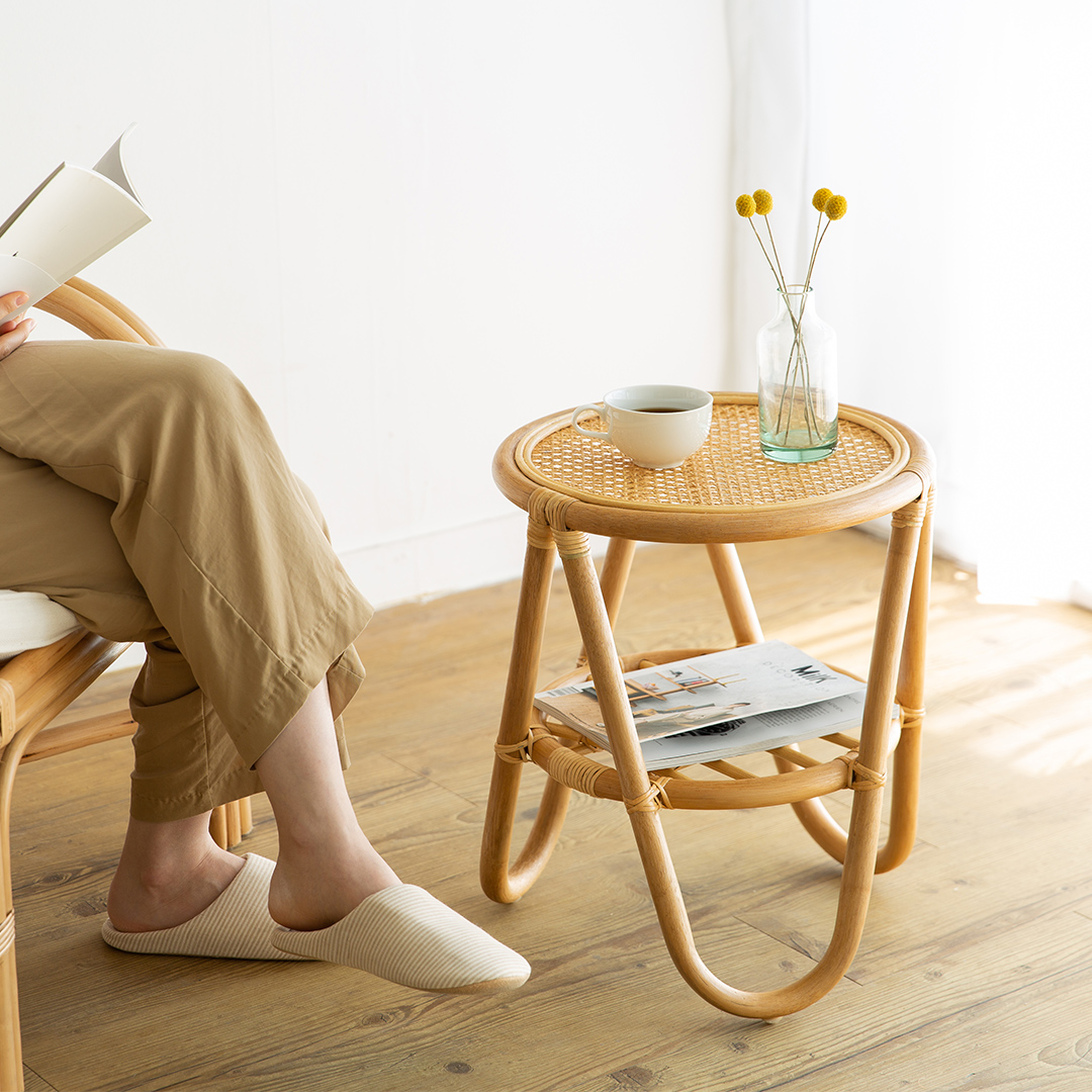 트레그 라탄 티테이블 원형 미니테이블 우드 쇼파 거실 침실 협탁 카페