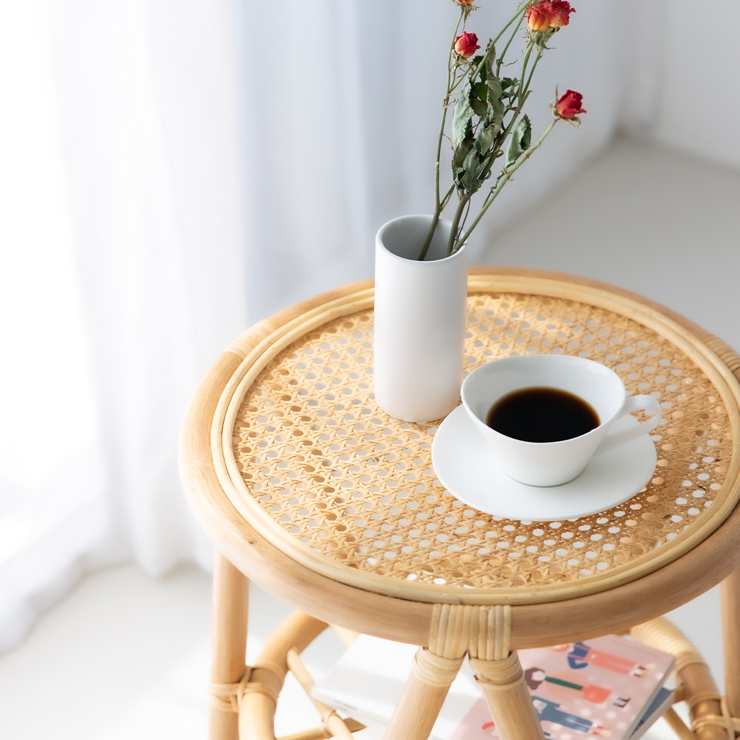 트레그 라탄 티테이블 원형 미니테이블 우드 쇼파 거실 침실 협탁 카페