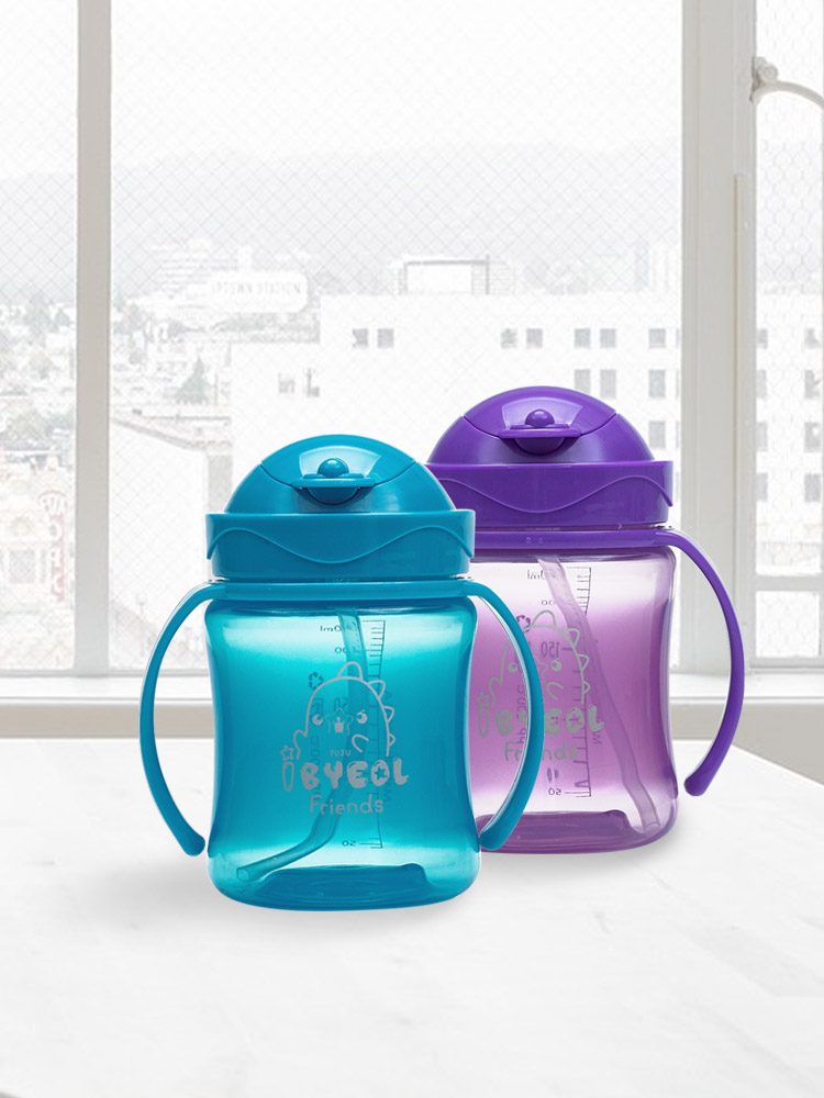 아이별프렌즈 플립 컬러 PP 유아 빨대컵 250ml 새지않는 어린이집 원터치 물병 물통 - 상품 이미지