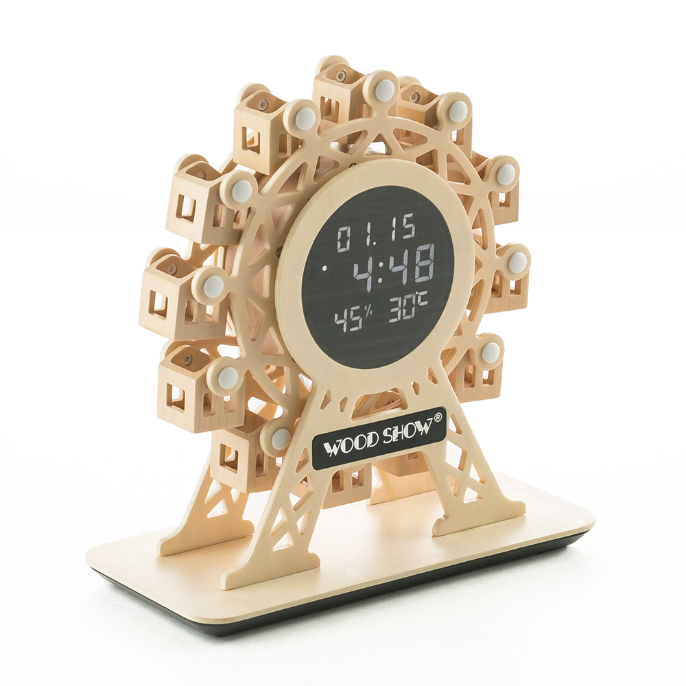 플라이토 우드 무빙 관람차 인테리어 알람 온습도 전자 디지털 무소음 LED 탁상시계