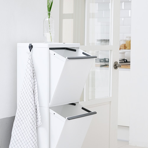 [단독] 창신리빙 프랑코 인테리어 스탠드 분리수거함 2단 2개 + 전용 우드상판 풀세트