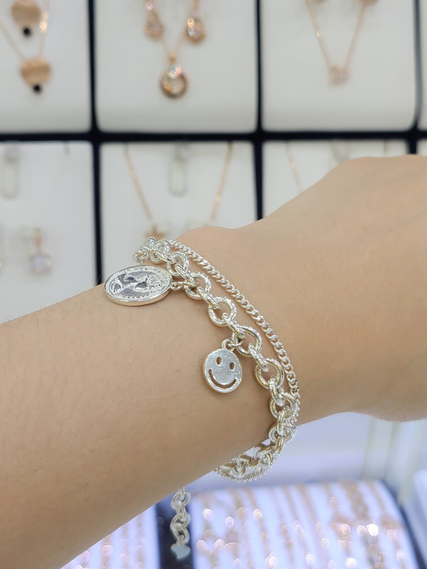 패션플러스][파이치치]순은/전체실버925 코인 딸랑이 볼드 체인 두줄 팔찌 12SSHSB-1182-17