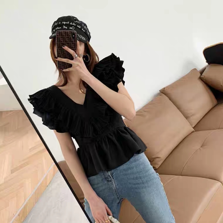 양브이넥 플리츠블라우스 뒷버튼 블라우스 ZR 이미지 7