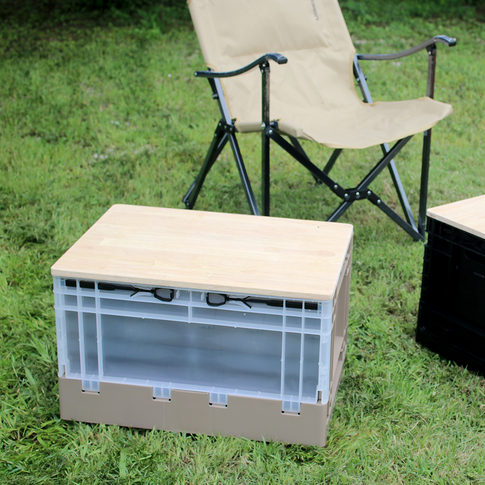 캠핑 폴딩박스 오픈도어 원목 상판 수납 소품 정리함
