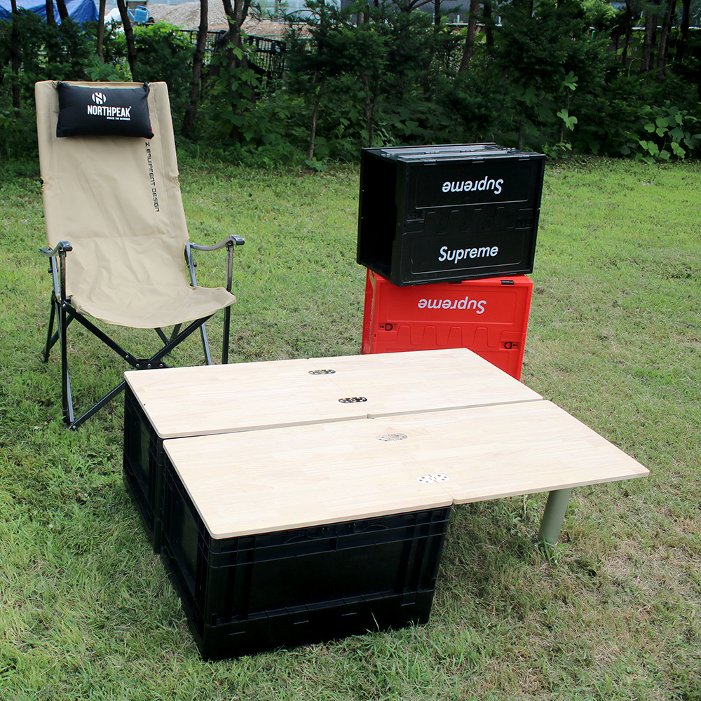 캠핑 폴딩박스 오픈도어 원목 상판 수납 소품 정리함