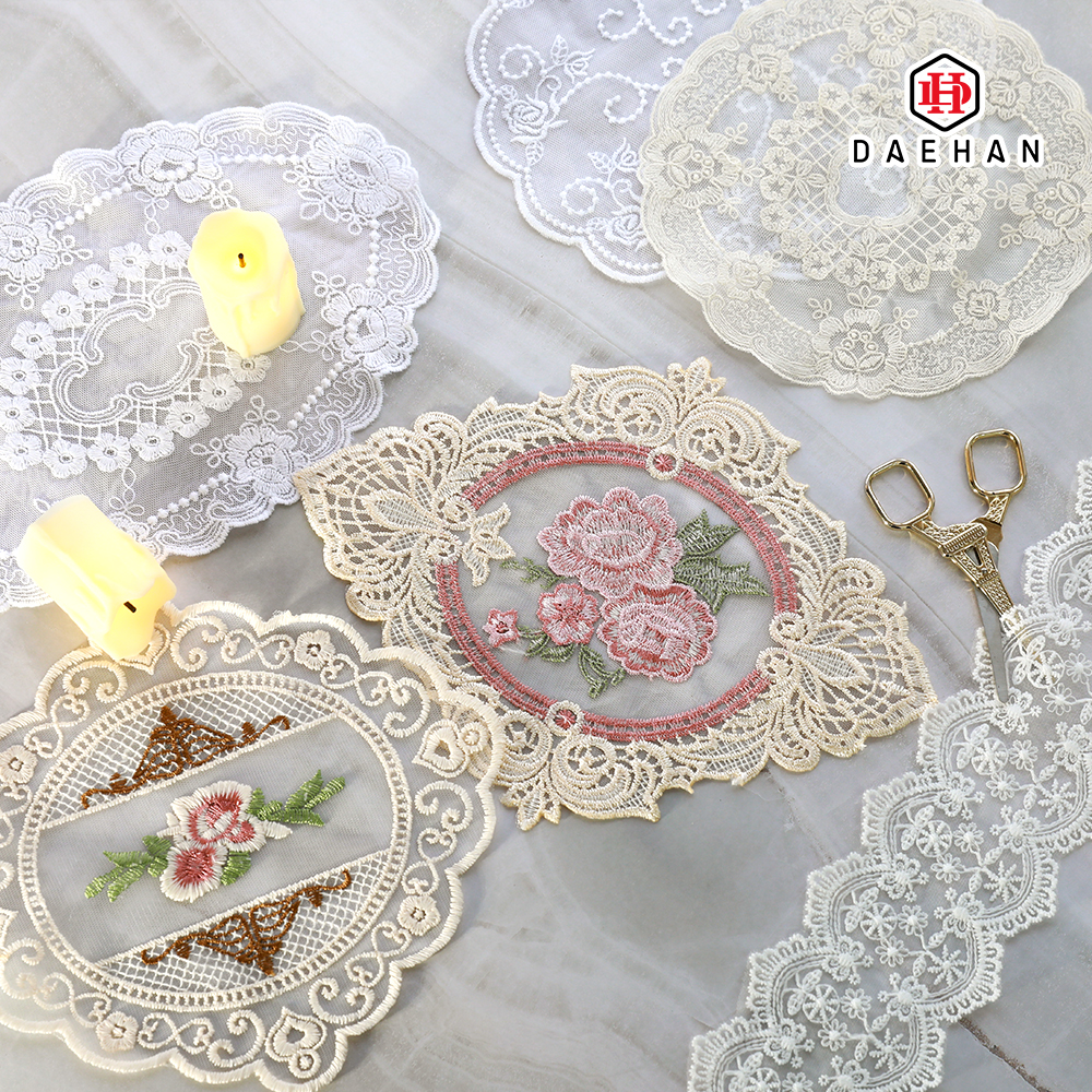 식탁 매트 테이블 린넨 레이스 테이블 깔개 북유럽 뜨개 패드 마름모23cm