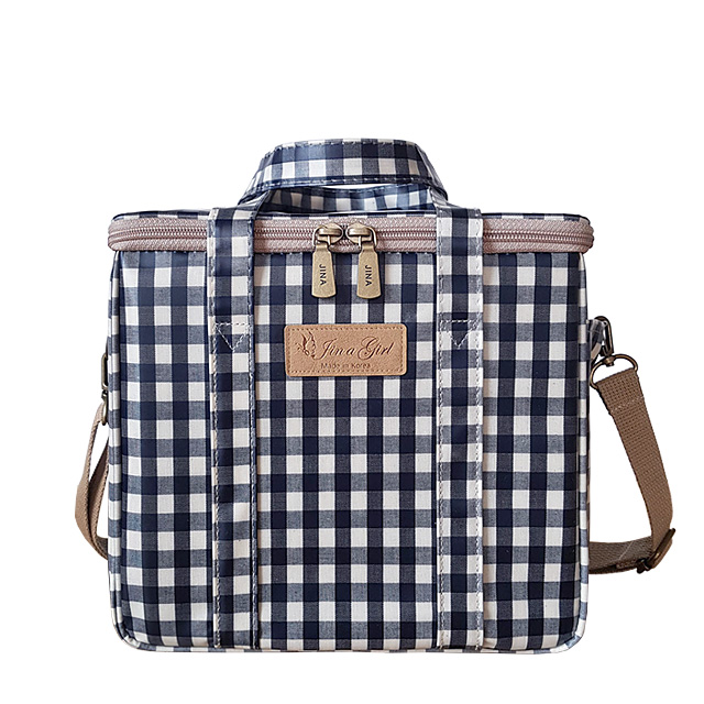 체크 보냉가방 대 (네이비)