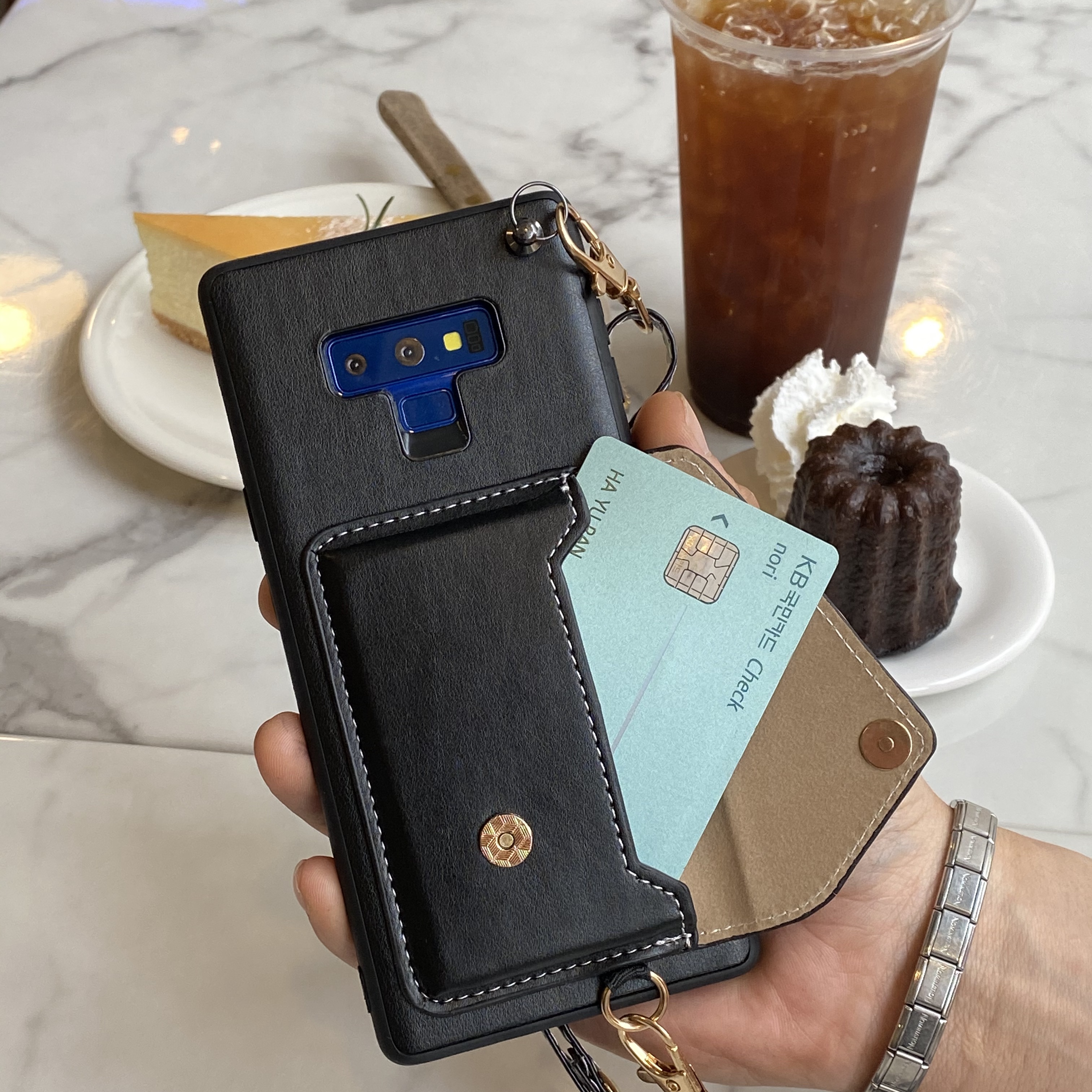 갤럭시 노트9 카드 케이스 지갑 가죽 스트랩 목걸이