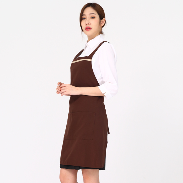 (킹세일한정) 브라운한줄띠X형 서빙앞치마 카페 업소용앞치마 주방 홀앞치마 이미지 6