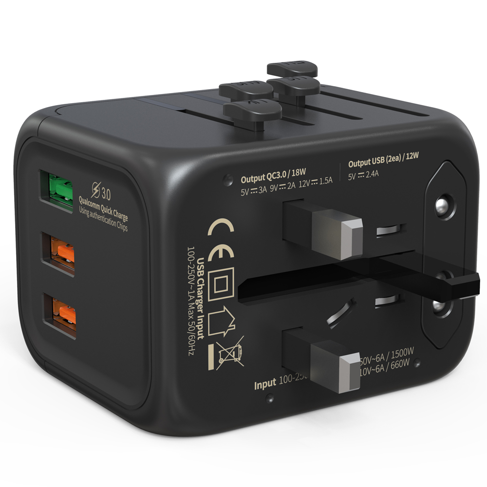 빅쏘 해외전용 3포트 USB 퀄컴 퀵차지 3.0 고속 충전 여행용 멀티 플러그 어댑터 TU1 - 상세 이미지 4