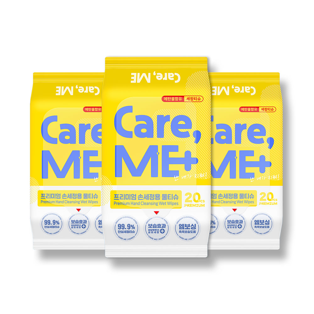 케어미 99.9%항균 손세정티슈 20매 휴대용 리필형 3팩