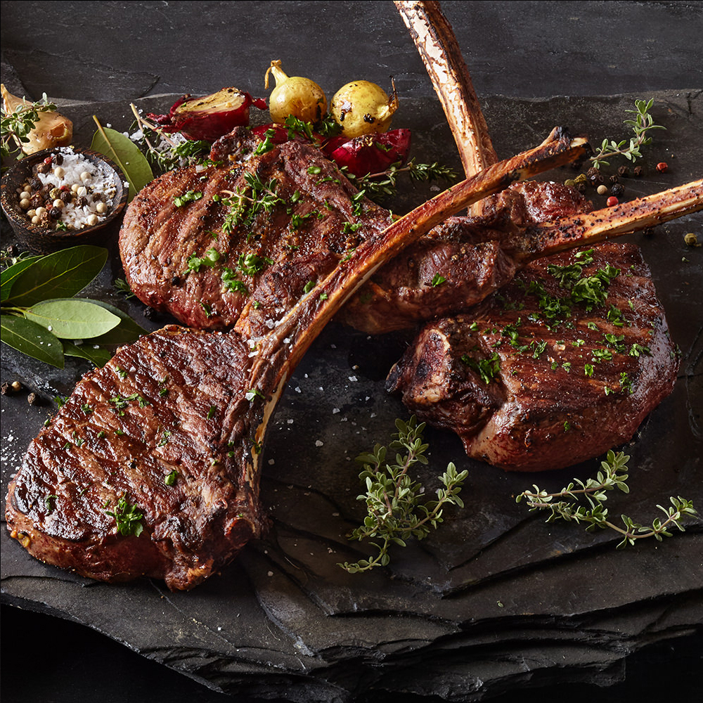 리얼 토마호크 스테이크 5cm 소고기 등심 새우살 갈비살 캠핑 바베큐 식당 레스토랑 호텔