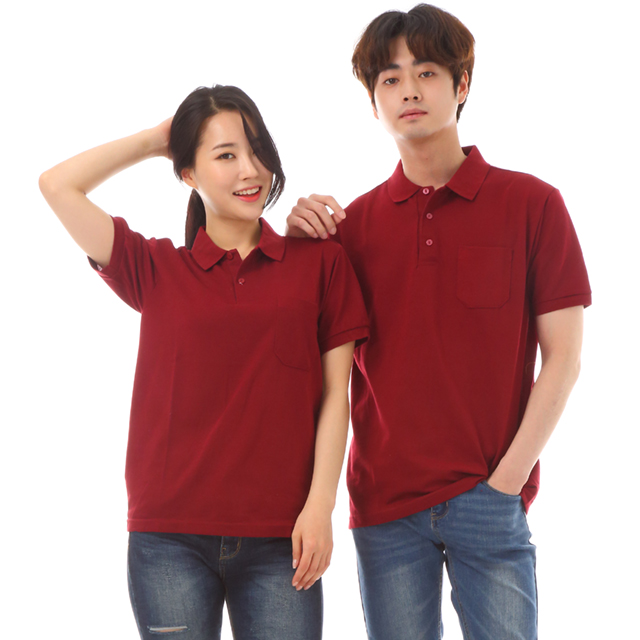 식당 서빙유니폼 30수pk자주색 카라 반팔티셔츠 주방 단체티셔츠 음식점 가게티 서빙복 - 상품 이미지