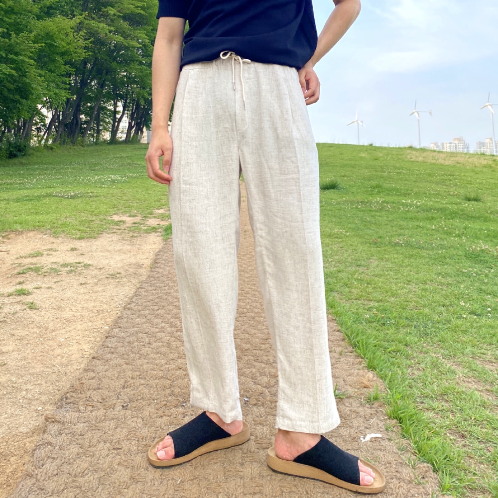 남자 린넨 밴딩 팬츠 다리길어보이는 시원한바지 - 상품 이미지