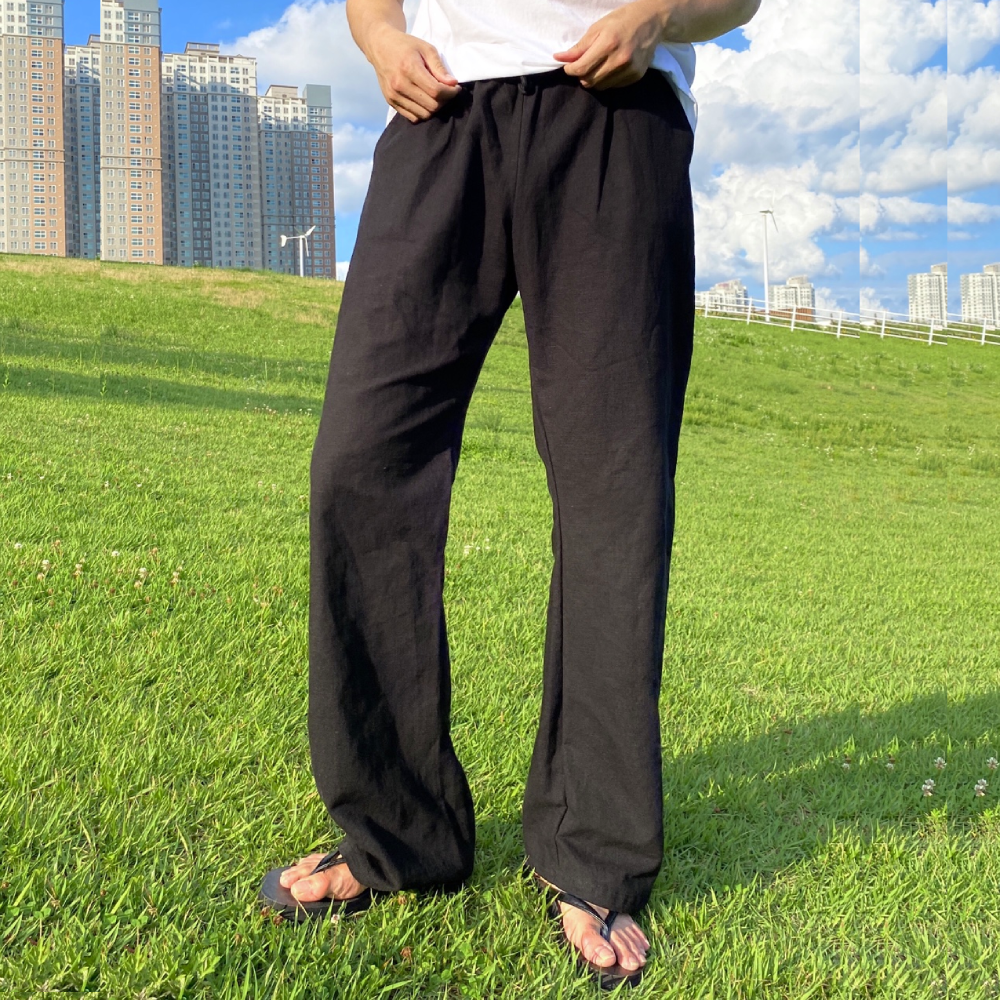 남자 린넨 와이드 팬츠 바지 여름통바지 - 상세 이미지 3