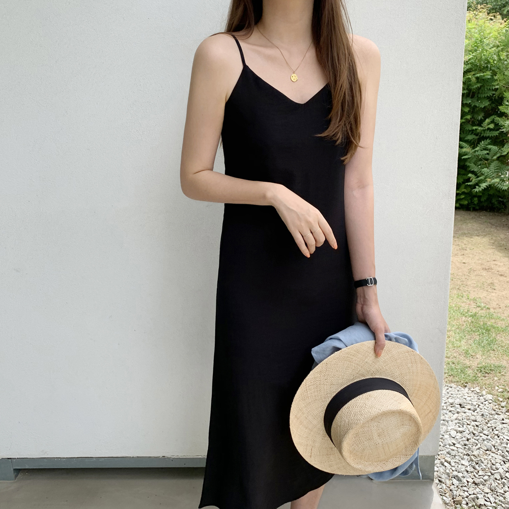루즈핏 끈 나시 롱 원피스 여성 여름 린넨 원피스 레이어드 뷔스티에원피스 휴양지 바캉스룩 - 상세 이미지 5