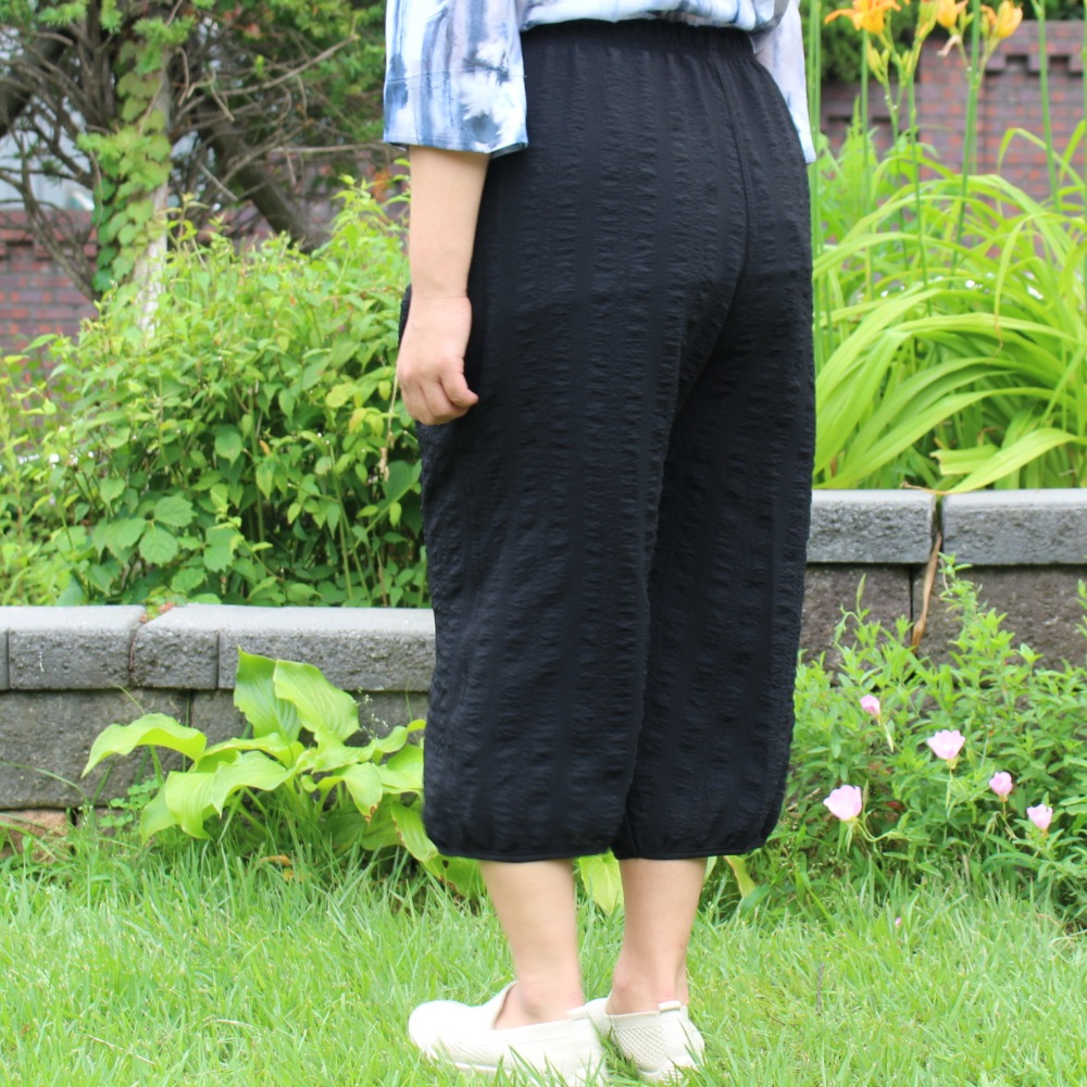 할머니바지 편안 살랑시원 한여름 엠보바지7부 블랙 60대70대80대90대생신 할머니옷선물 - 상세 이미지 3