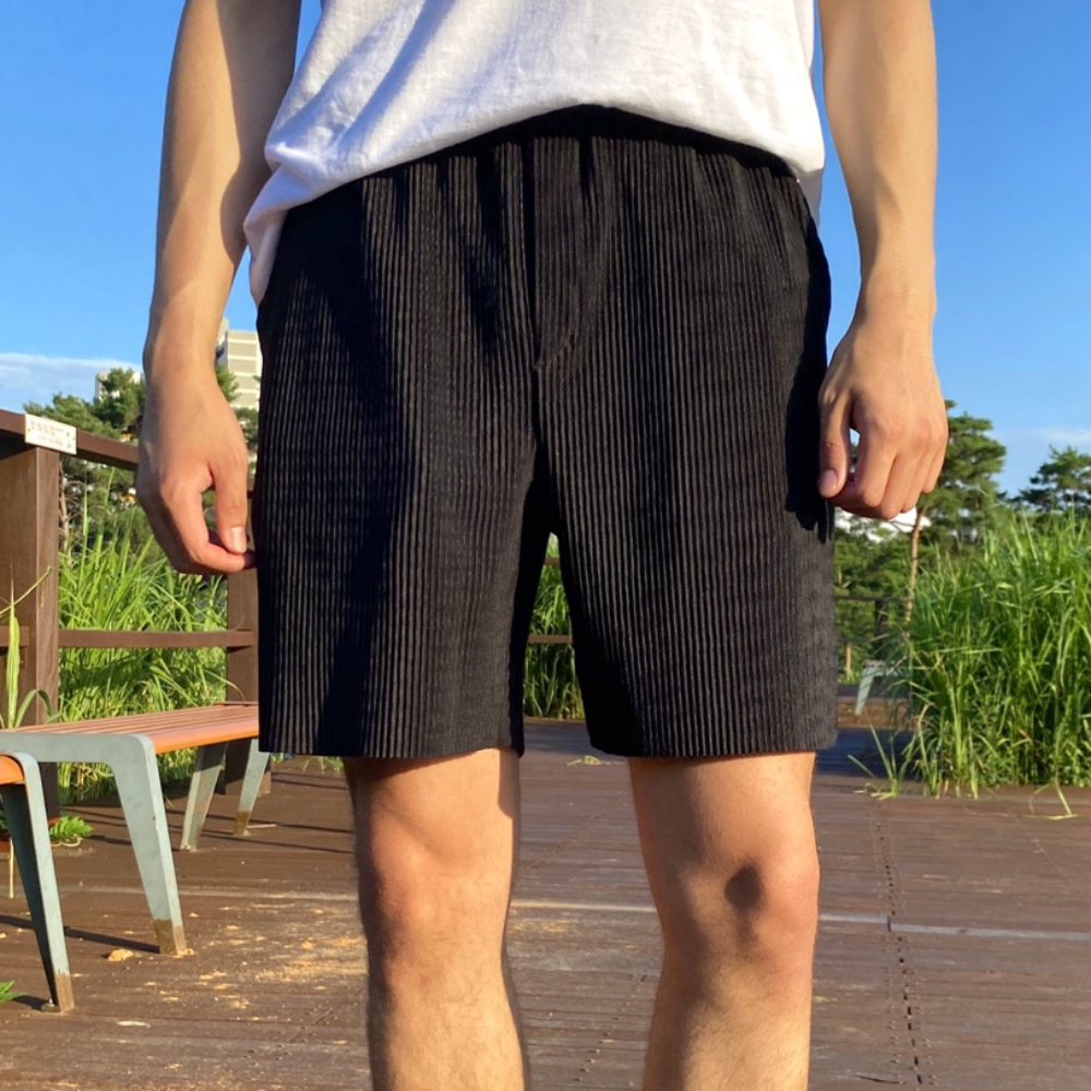 남자 여름 4부 편한 스판 밴딩 고무줄 냉장고 반바지 플리츠바지 - 상세 이미지 5