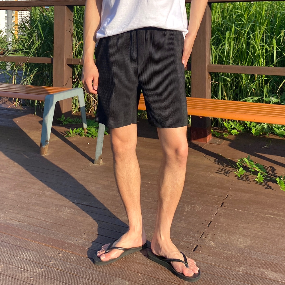 남자 여름 4부 편한 스판 밴딩 고무줄 냉장고 반바지 플리츠바지 - 상세 이미지 4