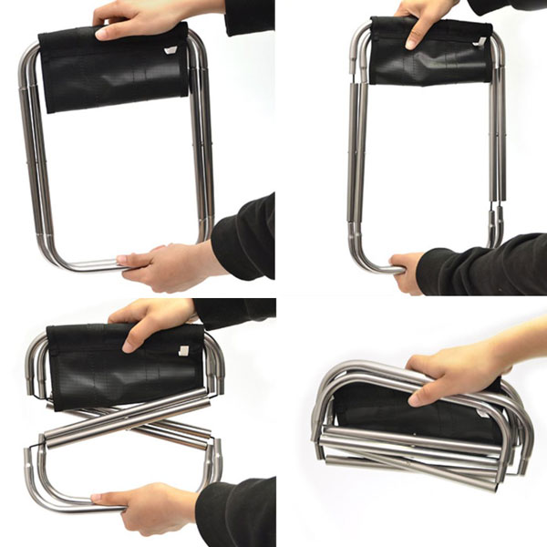 포켓형 접이식의자 강철 중형 블랙 초경량 휴대용 폴딩 미니의자 야외 포켓 캠핑 등산 낚시 체어 두랄루민 백패킹