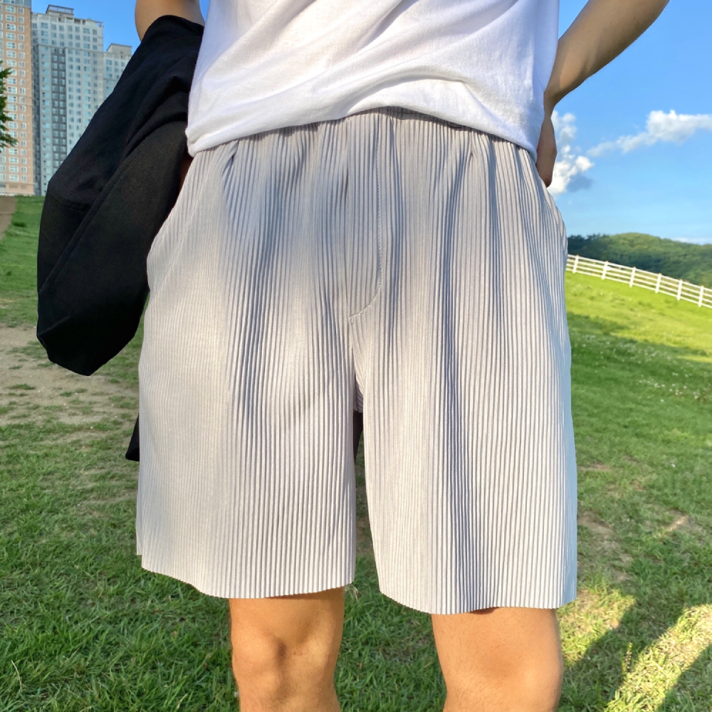남자 여름 4부 편한 스판 밴딩 고무줄 냉장고 반바지 플리츠바지 - 상세 이미지 2