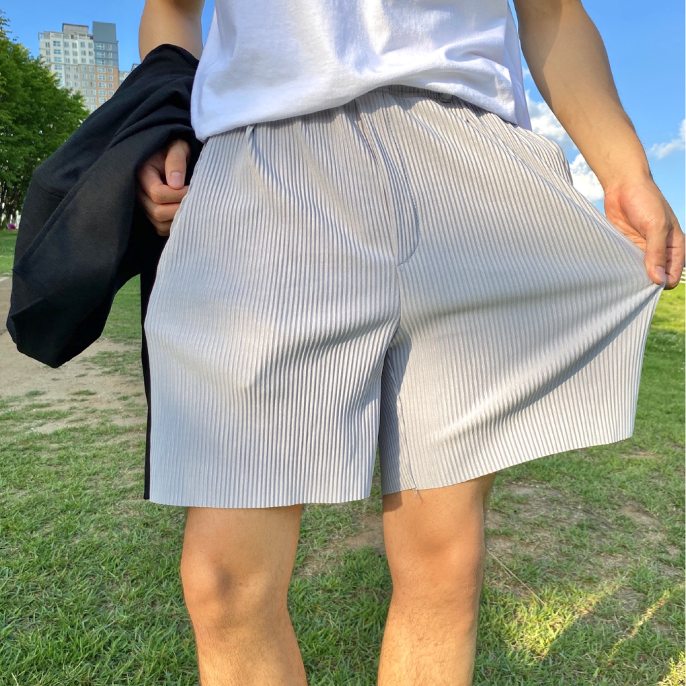 남자 여름 4부 편한 스판 밴딩 고무줄 냉장고 반바지 플리츠바지 - 상품 이미지