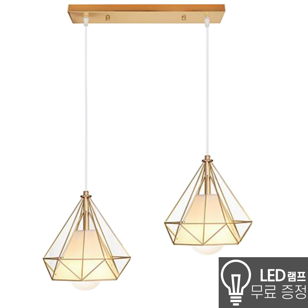 라인조명 로즈다이아2등펜던트 LED 12W 램프무료 골드 - 메인 이미지