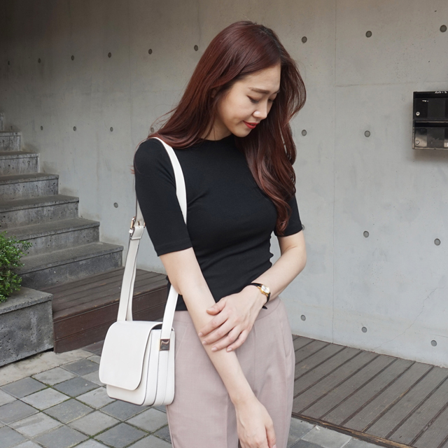 슬림핏 골지 레이어드 여성 티셔츠 쫄티 여자 반팔티