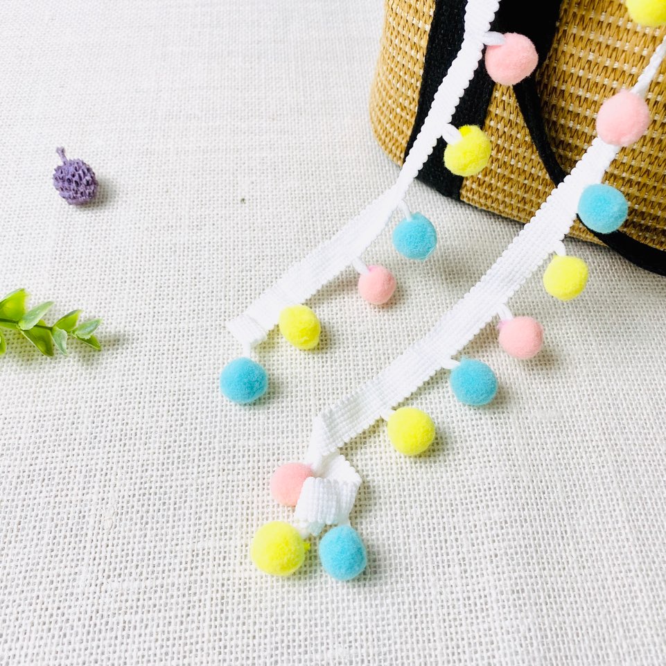 1.5cm) 파스텔 방울 폼폼레이스 - 상품 이미지