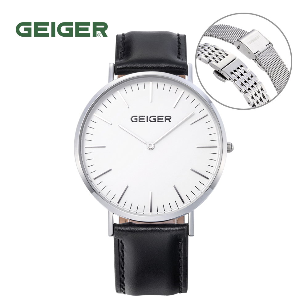 본사직영/정품 가이거 남성 가죽시계 GE8018WTBK_M +메탈/메쉬밴드 - 상품 이미지