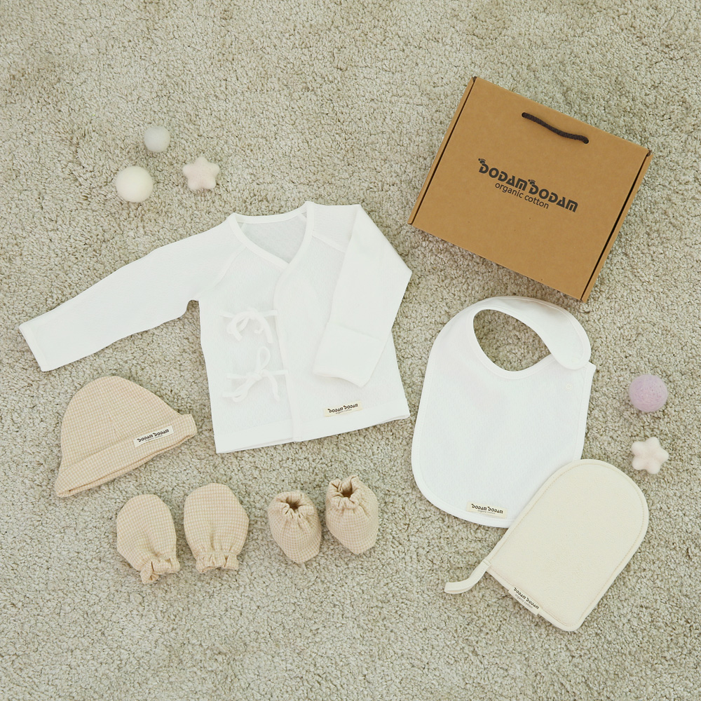 도담도담 오가닉 코튼 무형광 100% 신생아 출산 선물 세트 6종 (브라운,화이트)