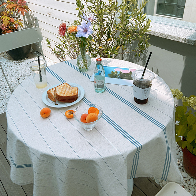 크림블루 린넨 식탁보 테이블보 사각 원형 카페 백일 돌상 홈파티 캠핑 95X115
