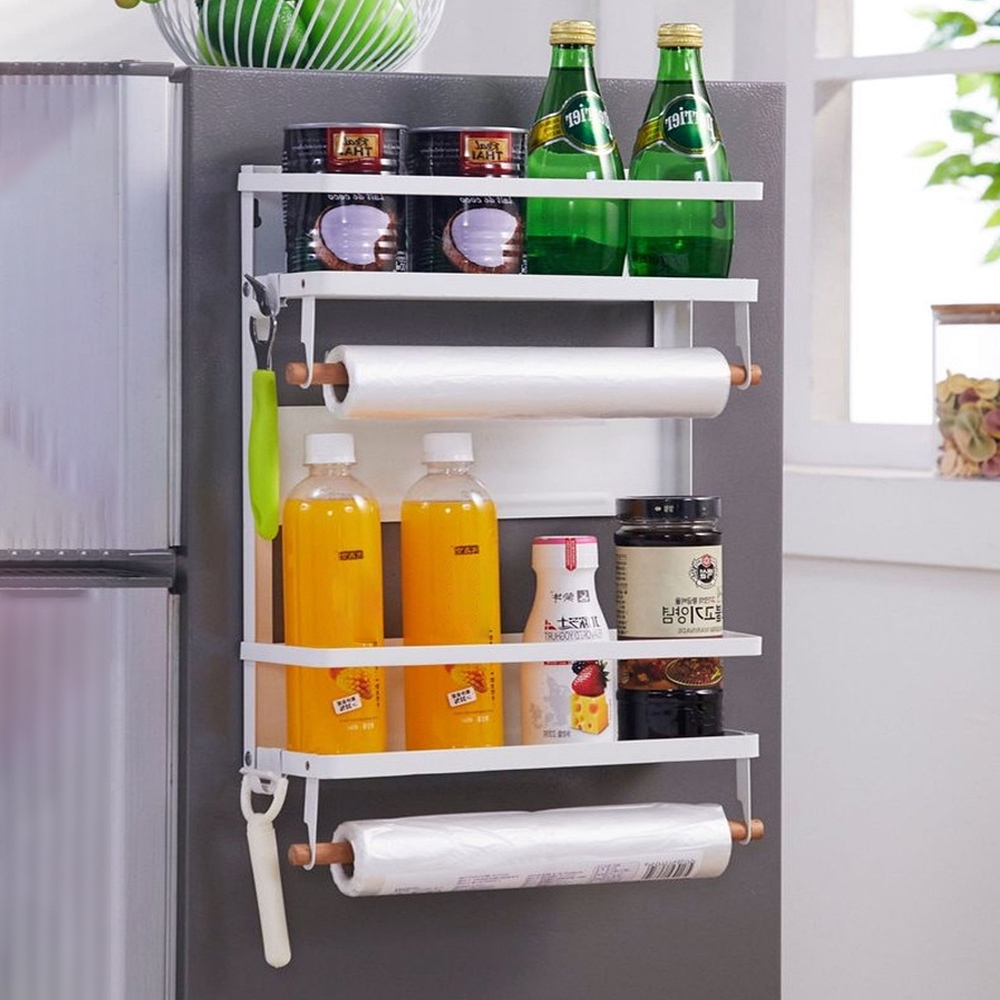 대형 2단 냉장고 자석선반 키친타올 걸이 레일 용기 정리 트레이 4도어