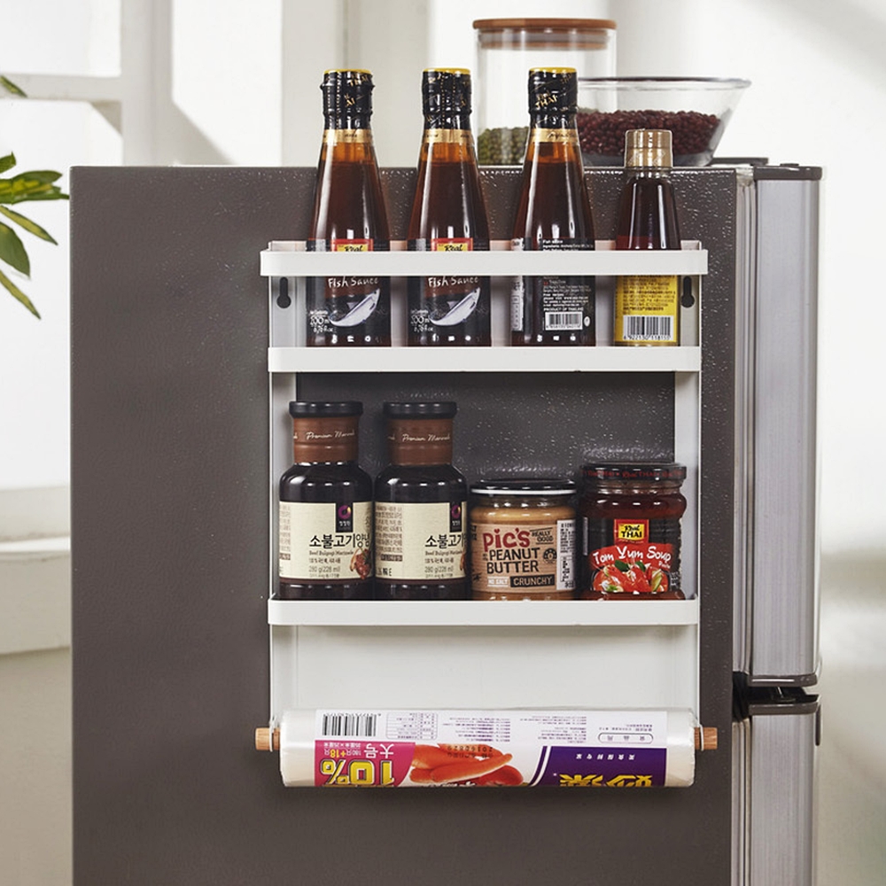 2단 냉장고 자석선반 레일 용기 정리 트레이 4도어 키친타올 걸이