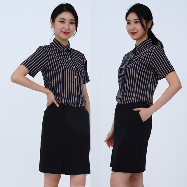 네이비스트라이프 반팔셔츠 서빙유니폼 카페 바리스타 유니폼셔츠 홀서빙복 - 상품 이미지