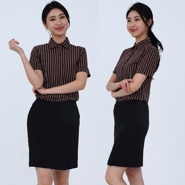 브라운스트라이프 반팔셔츠 서빙유니폼 카페 바리스타 유니폼셔츠 홀서빙복 - 상세 이미지 3