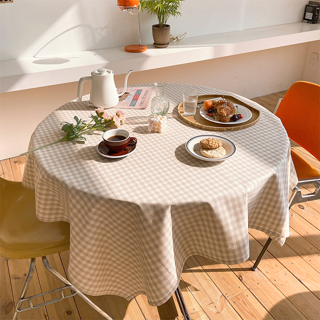 살림씨 방수 식탁보 테이블보 체크 원형 캠핑 홈파티 행사 식탁커버 옐로우 95X110