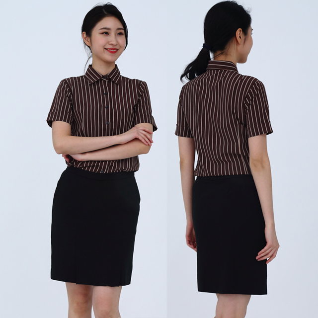 브라운스트라이프 반팔셔츠 서빙유니폼 카페 바리스타 유니폼셔츠 홀서빙복 - 상세 이미지 2