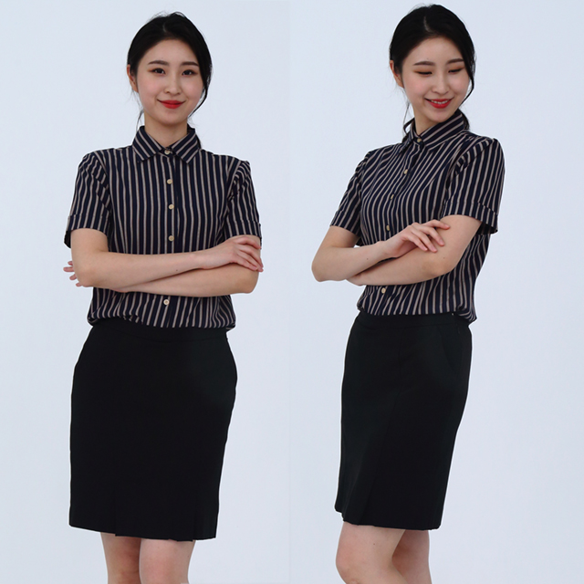 네이비스트라이프 반팔셔츠 서빙유니폼 카페 바리스타 유니폼셔츠 홀서빙복 - 상세 이미지 2
