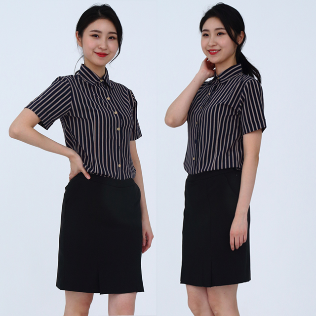 네이비스트라이프 반팔셔츠 서빙유니폼 카페 바리스타 유니폼셔츠 홀서빙복 - 상세 이미지 3