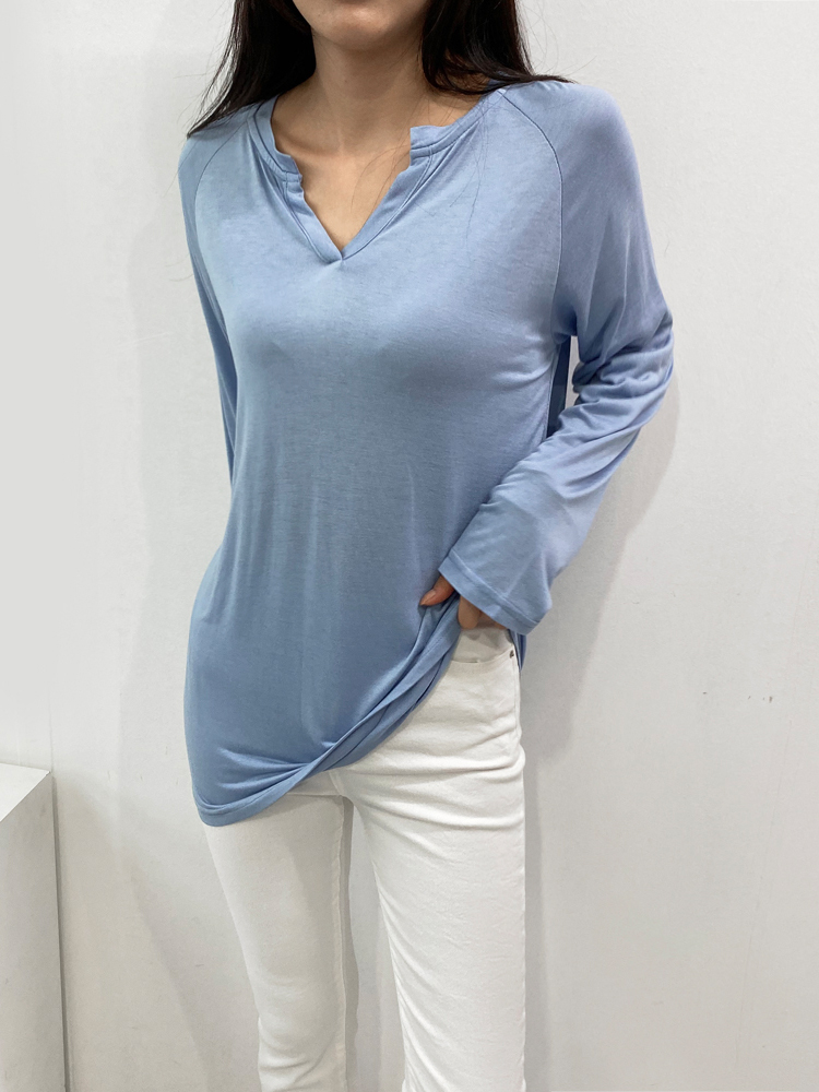 여리여리 찰랑 트임 브이넥 여름 긴팔 티셔츠 - 상세 이미지 3