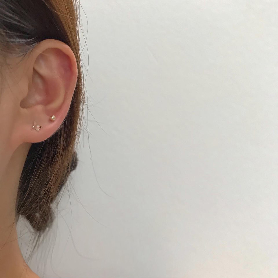 14k 미니 골드 나비 피어싱 - 심플 데일리 아웃컨츠 이너컨츠 로즈골드 - 상세 이미지 5