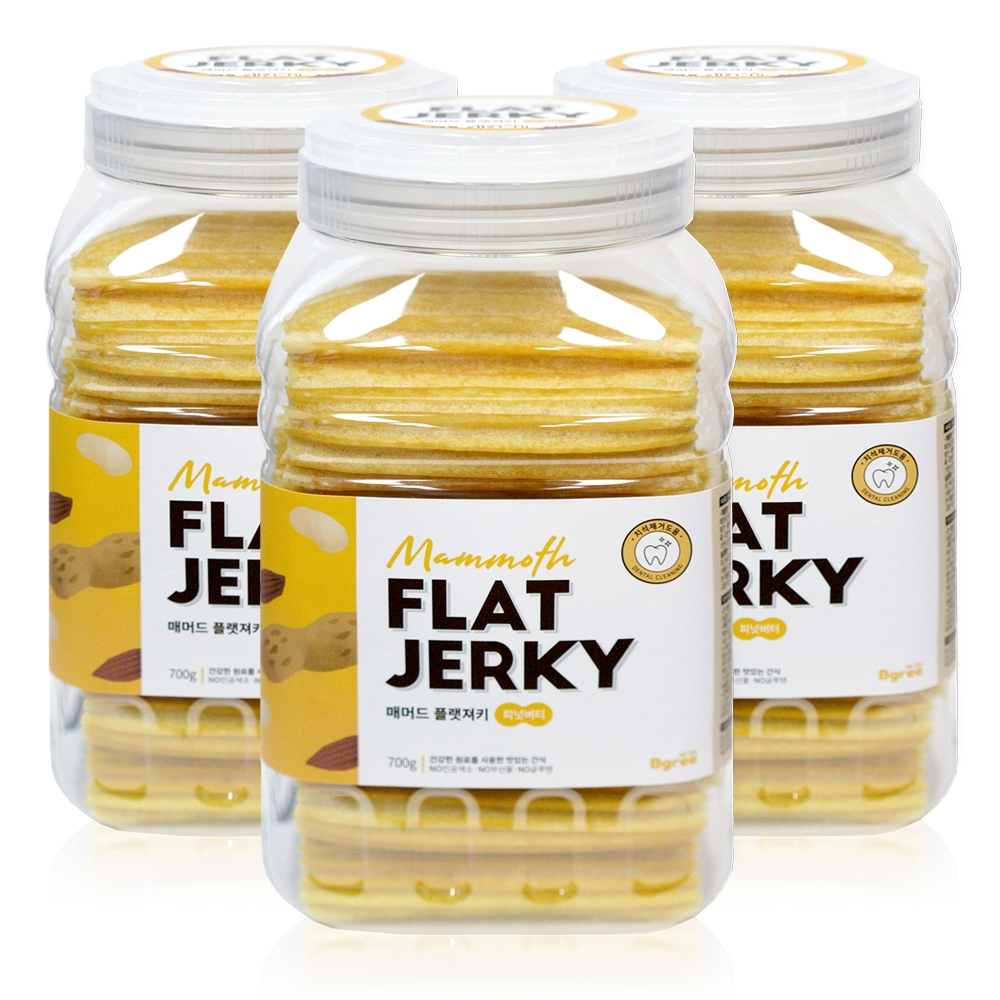 비그리 매머드 플랫져키 피넛버터 강아지 대형견간식 개껌 양치껌 치석제거껌 700g, 3개