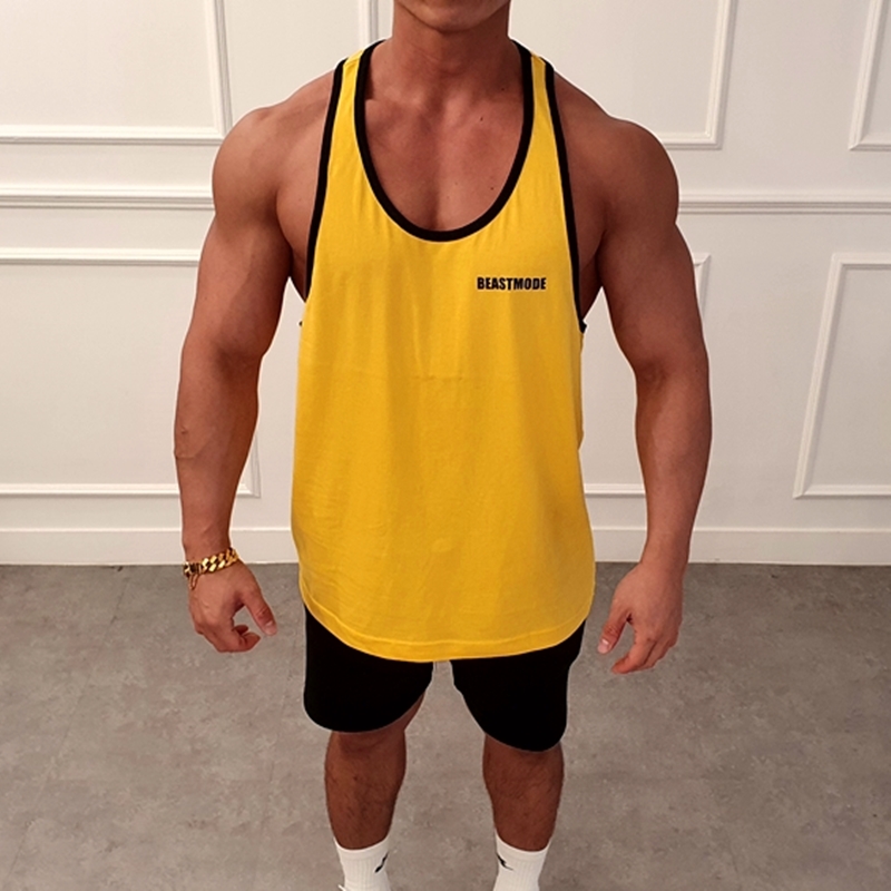 비스트모드 스탠다드 배색 남자 헬스 나시 티셔츠 짐웨어 029옐로우 BSMD 제품 이미지