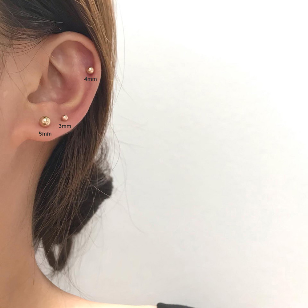 14k 베이직 골드 볼 피어싱 - 귀걸이겸용 얇은피어싱 2mm 3mm 4mm 5mm 심플 - 상세 이미지 4