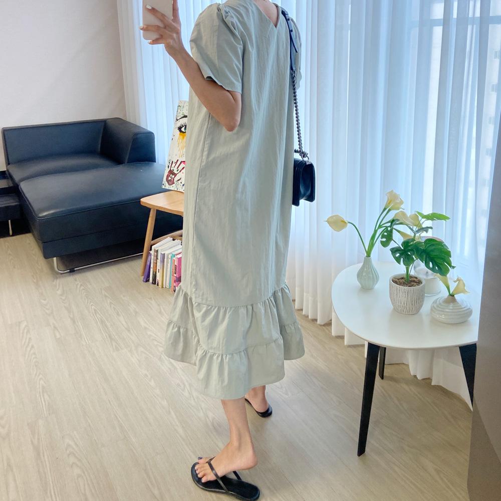 바스락 빅사이즈 봄 여름 원피스 시원한 캉캉 핀턱 셔링 반팔 휴양지 롱원피스 블랙 이미지 3