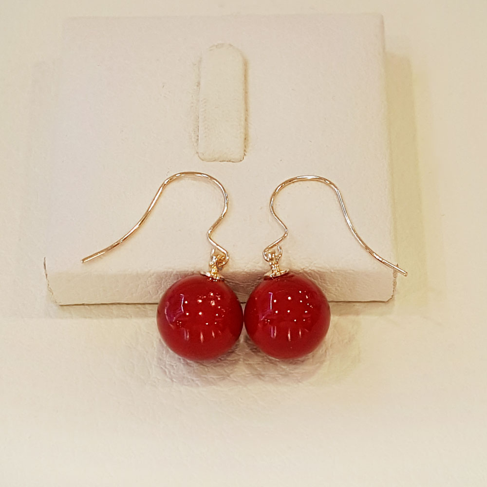 14k 산호 10mm 레드 드롭 귀걸이 GF237 - 상세 이미지 3