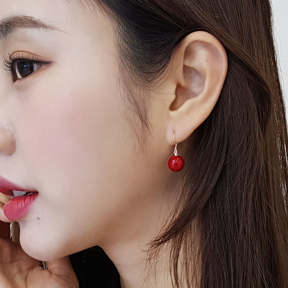 14k 산호 10mm 레드 드롭 귀걸이 GF237 - 상세 이미지 5